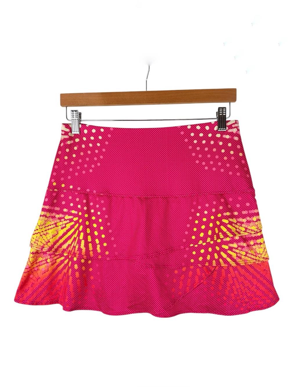 Lucky in Love Pink & Yellow Polka Dot Print 2 Tier Tennis Skirt Skort M